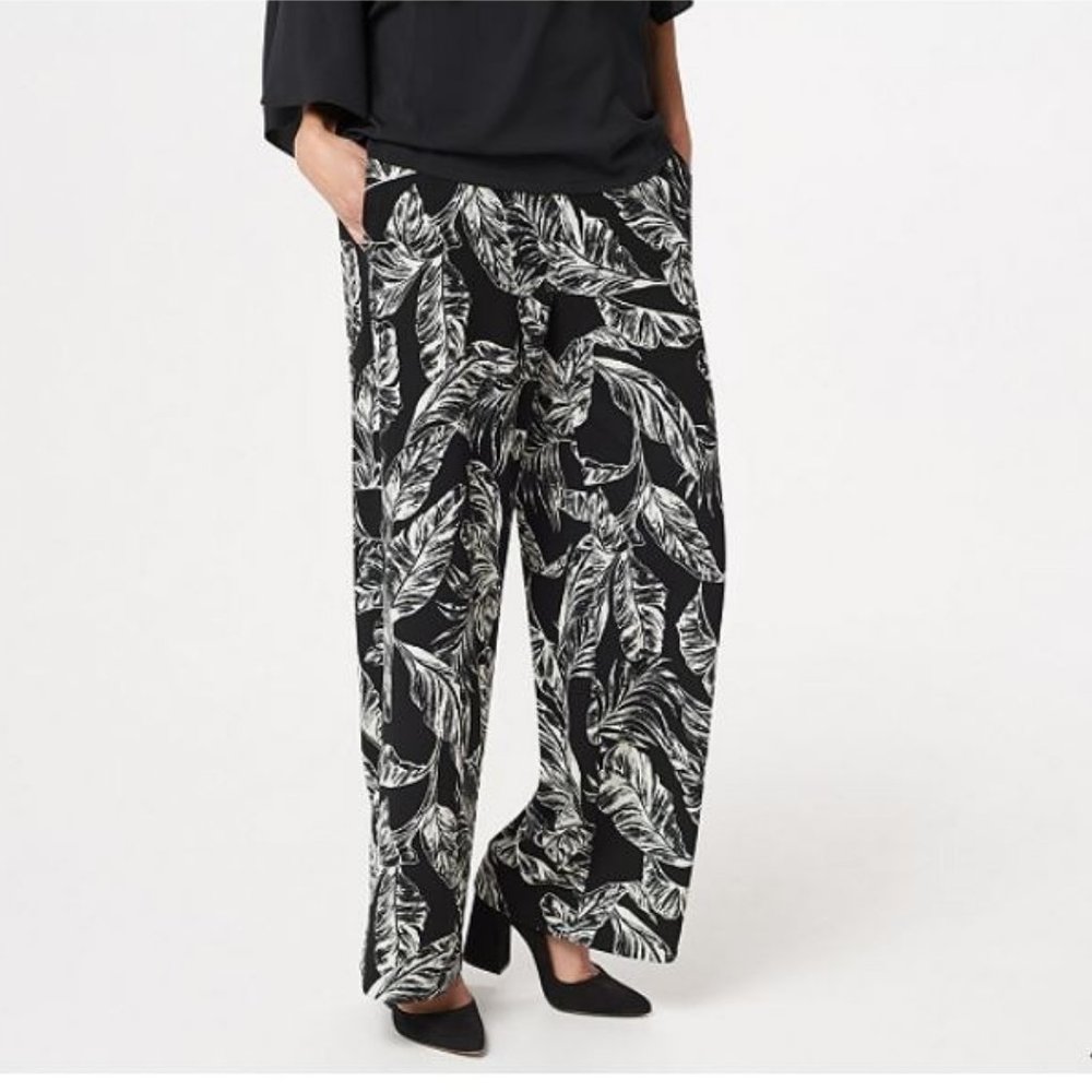 Dennis Basso Printed Luxe Crepe Wide-Leg Pants